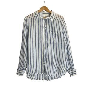 H&M Striped Linen Button Up Shirt Long Sleeve Collared Coastal Beachy Summer S